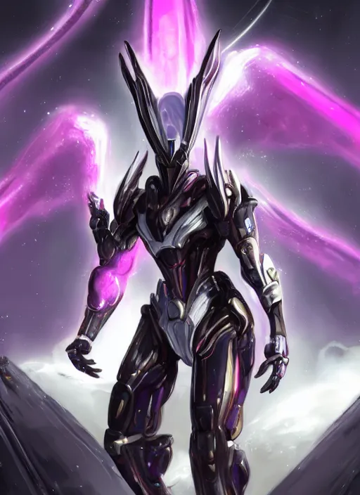 Image similar to cinematic body shot, cosmic beautiful stunning giant robot mecha hot female dragon goddess, sharp sleek cyborg dragon head, sharp metal ears, smooth purple eyes, smooth fuschia skin, smooth silver armor, nebula size, epic proportions, epic scale, macro furry, furry art, dragon art, goddess art, giantess art, warframe, warframe fanart, furaffinity, octane