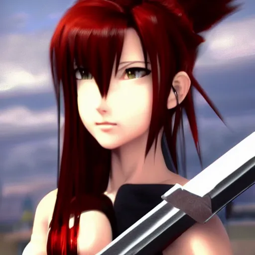 Image similar to beautiful tifa from ffvii wielding the buster sword, anime style