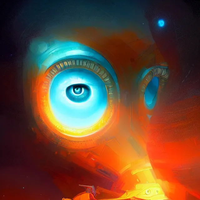 Image similar to the eye of horus, orange and teal color scheme, atmospheric lighting, intricate, volumetric lighting, beautiful, sharp focus, ultra detailed, in the art style of marc simonetti, bowater charlie and brom gerald, astrophotography