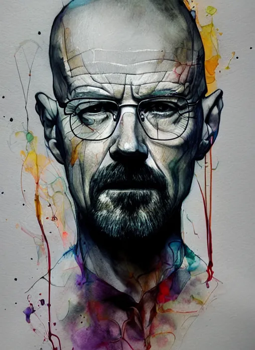 Image similar to walter white by agnes cecile, luminous design, pastel colours, ink drips, autumn lights