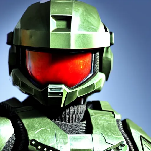 Image similar to Mario as Master Chief, highly detailed, extremely high quality, HD, 4k, 8k, Canon 300mm, professional photographer, 40mp, lifelike, top-rated, award winning, realistic, detailed lighting, detailed shadows, sharp, no blur, edited, corrected, trending