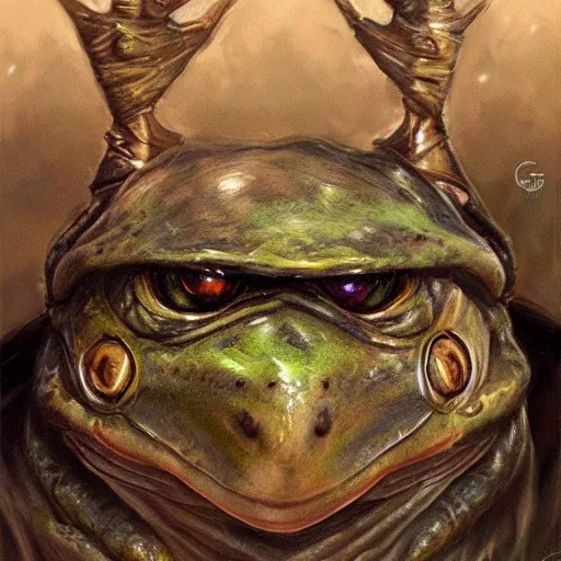 Image similar to frog as a realistic fantasy knight, closeup portrait art by donato giancola and greg rutkowski, realistic face, digital art, trending on artstation, symmetry!!, no helmet