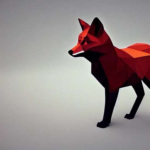 Image similar to beautiful image of low poly fox on a meadow in the fog, tranding on artstation