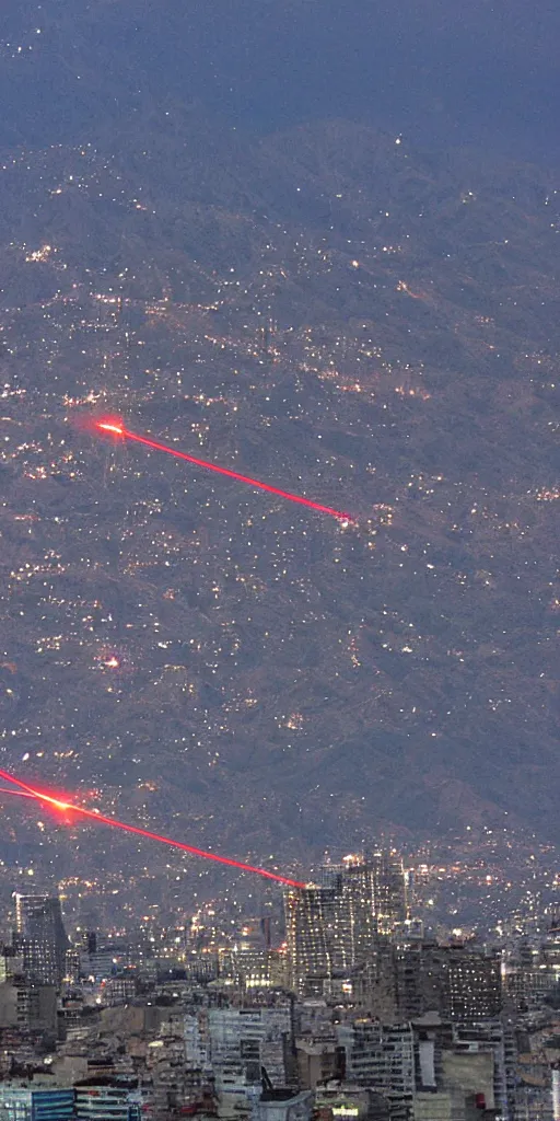 Image similar to flying pudú destroying Santiago de Chile with laser beams from their eyes