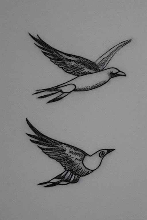 Image similar to a simple tattoo design of minimalist flying birds, by bacht, black ink, logo, line art