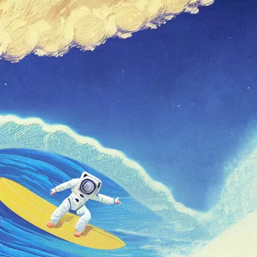 Prompt: a beautiful digital painting of an astronaut in a white and royal blue luxurious space suit surfing the great wave of Kanagawa on a chic surfboard at Pamukkale, thermal waters flowing down gold travertine terraces by greg rutkowski, during a blood moon, award winning photo, trending on artstation, highly detailed, unreal engine, octane render