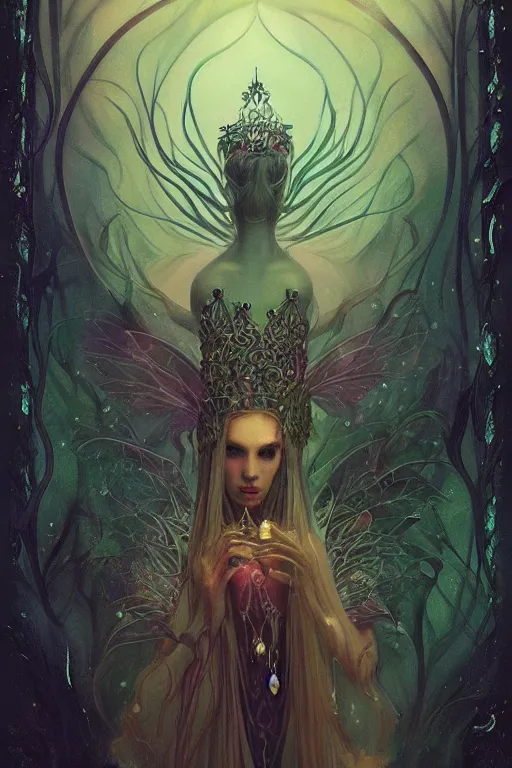 Image similar to jeweled Crown, other worldly, fairy eldritch court, art nouveau, by Anato Finnstark, Tom Bagshaw, Brom