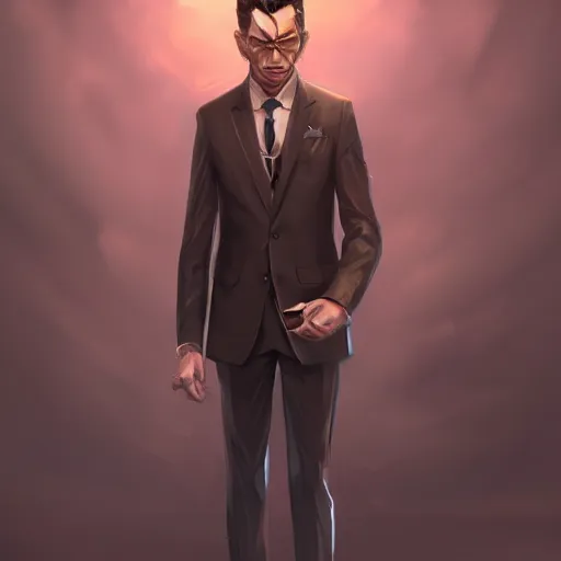 Prompt: A rich businessman in a suit ,D&D, elegant, hopeful, muscular, badass, highly detailed, digital painting, artstation, concept art, smooth, sharp focus, illustration