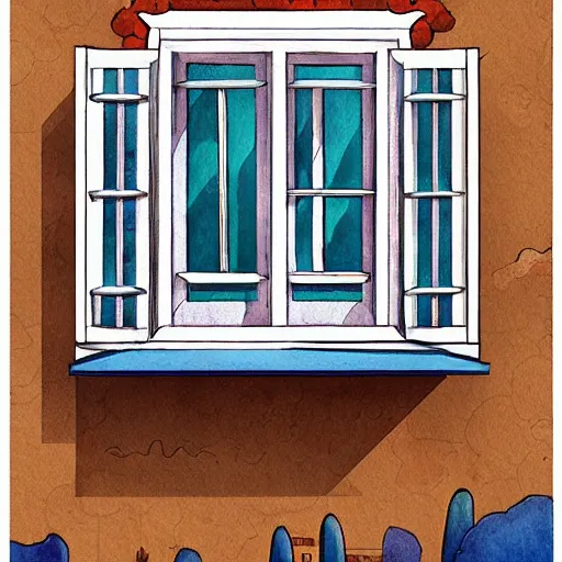 Prompt: a painting beautiful window open, digital illustration, colorful architectural drawing, watercolor painting, behance contest winner, vintage, native art, trend in behance hd, 2 d game art, detailed painting