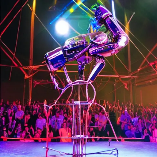 Image similar to robot circus performance, incredible acrobatics