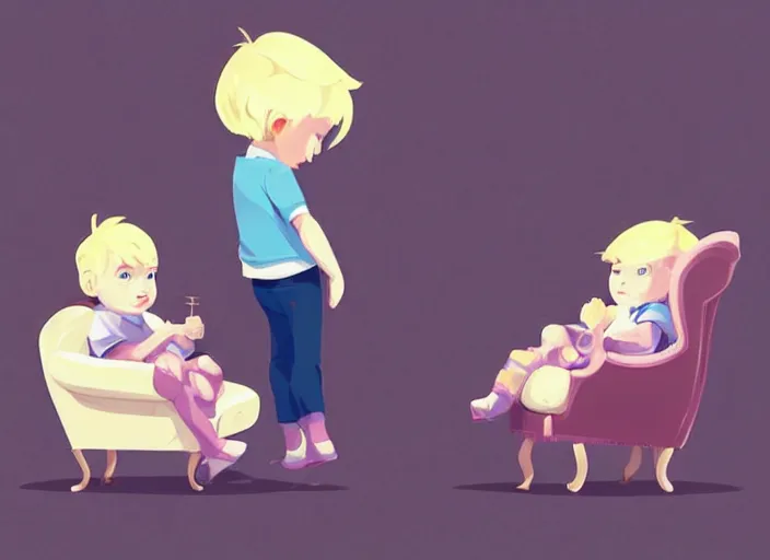 Image similar to a baby with blonde hair sitting in an armchair. clean cel shaded vector art. shutterstock. behance hd by lois van baarle, artgerm, helen huang, by makoto shinkai and ilya kuvshinov, rossdraws, illustration, art by ilya kuvshinov