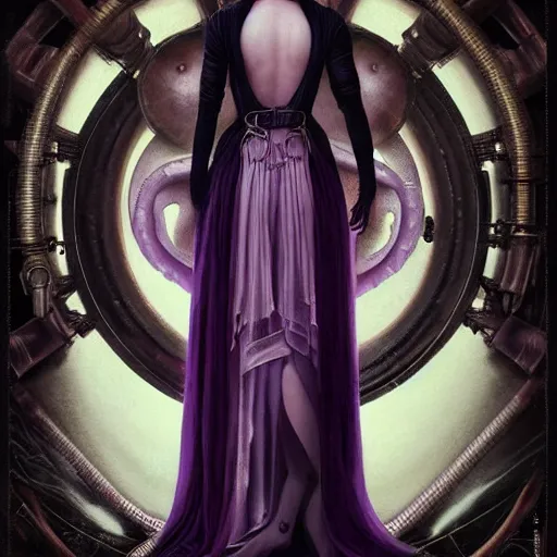 Prompt: rudolf freund dan mumford tom bagshaw, photorealistic soft paint of a single very beautiful asian princess full long dress, ultra deep fog, purple black lustrous thin haircut, partial symmetry accurate features, focus, very intricate ultrafine details, award winning masterpiece, steampunk world