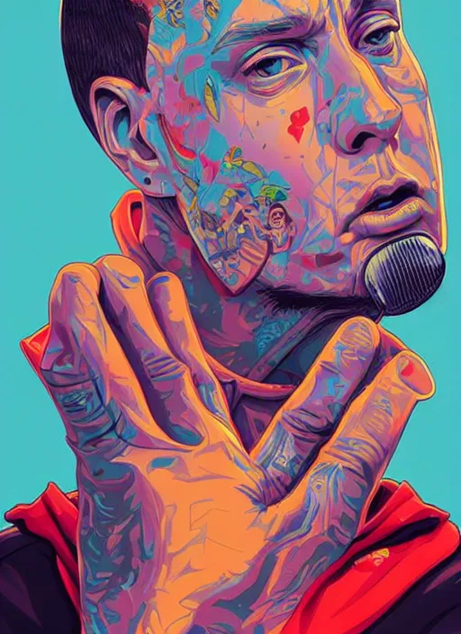 Prompt: eminem at mcdonalds, tristan eaton, victo ngai, artgerm, rhads, ross draws