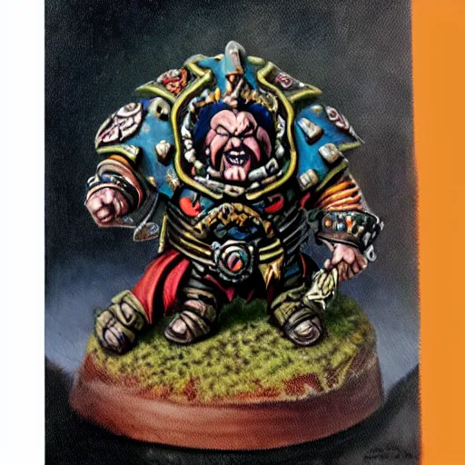 Image similar to chaos dwarf smith from warhammer fantasy : : head and torso oil painting