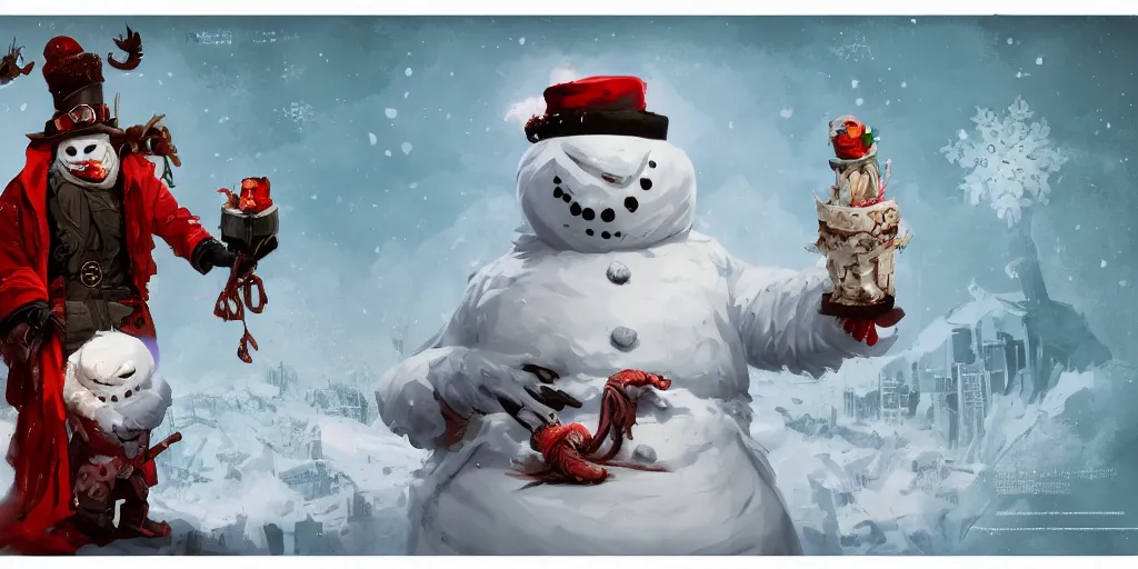 Prompt: evil snowman, colorful, character sheet, concept design, contrast, kim jung gi, greg rutkowski, zabrocki, karlkka, jayison devadas, trending on artstation, 8 k, ultra wide angle, pincushion lens effect