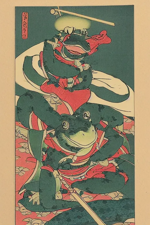 Prompt: samurai frog ukiyo-e