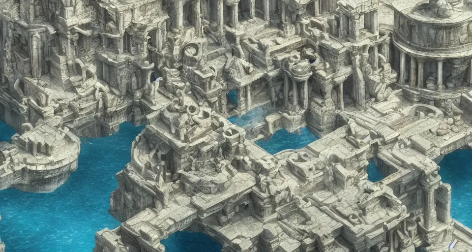 Image similar to the lost city of Atlantis, underwater, fully built buildings, white marble, hyper detailed, 4K