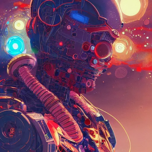 Image similar to colorful illustration of a robot trying to repair the universe, intricate complexity, by greg rutkowski, artgerm, ross tran, conrad roset, takato yomamoto, ilya kuvshinov. 4 k, beautiful, cinematic dramatic atmosphere