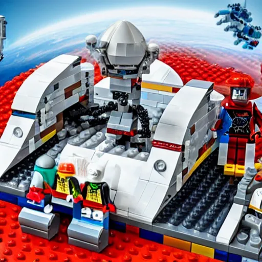 Image similar to an elon musk space x mars colony lego set