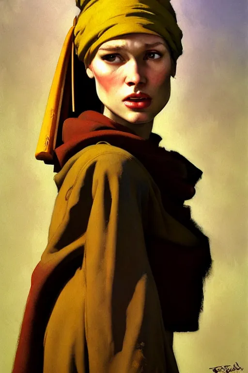 Image similar to team fortress 2 scout the girl with the pearl earring as the team fortress 2 scout team fortress 2 scout team fortress 2 scout, painting by gaston bussiere, katsuya terada, nc wyeth, greg rutkowski, craig mullins, vermeer, frank frazetta, mucha, tom of finland, trending on artstation