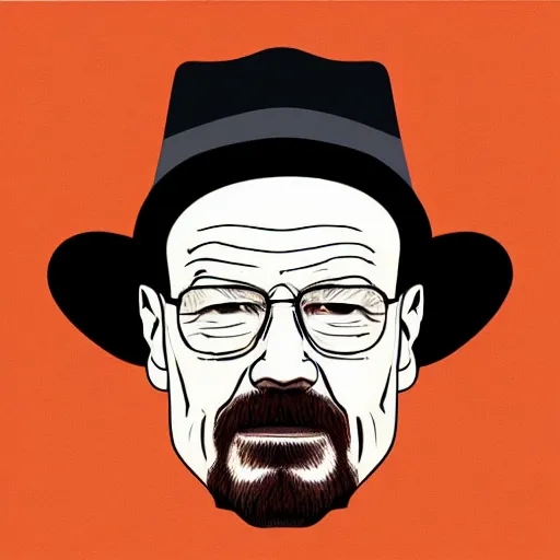 Image similar to Walter White with short pork pie black hat, accurate anatomy, highly detailed, digital art, centered, portrait, serious,