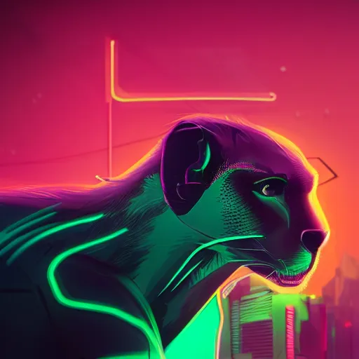 Image similar to closeup profile shot of a neon electric cheetah, city lights, strong bokeh, dramatic, cinematic, high contrast, cgsociety, artstation, 4k