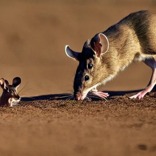 Image similar to a rat hunting a deer in a desert