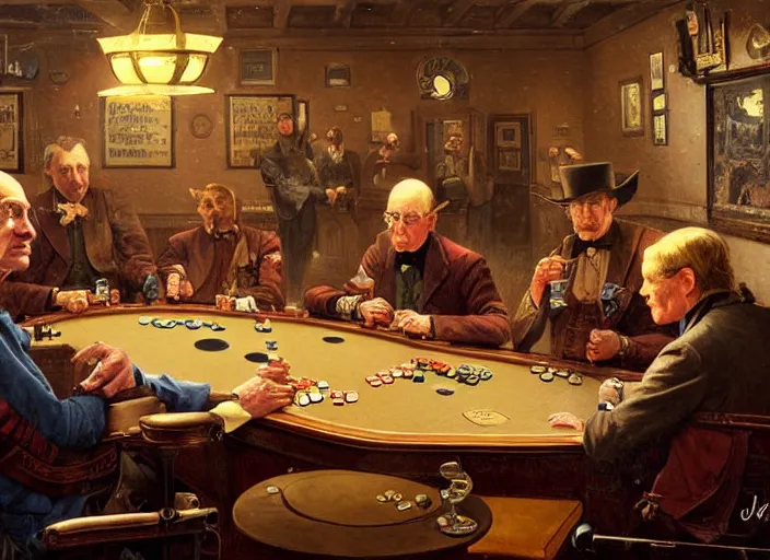 Prompt: isaac newton and stephen hawkins playing poker in an old west saloon, intricate, highly detailed, centered, digital painting, artstation, concept art, smooth, sharp focus, illustration, art by james gurney and norman rockwell and greg rutkowski