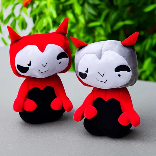 Image similar to cute fumo chibi plush prank imp, black and white with red hearts, soft shadow, vray