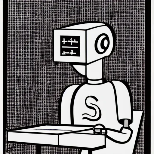 Image similar to a mechanical robot teacher writing math equations on blackboard, by roy lichtenstein