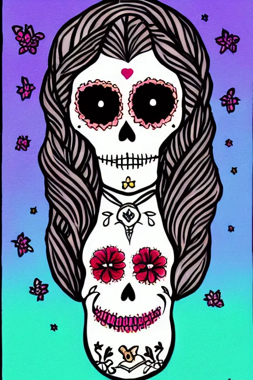 Image similar to Illustration of a sugar skull day of the dead girl, art by tom hammick