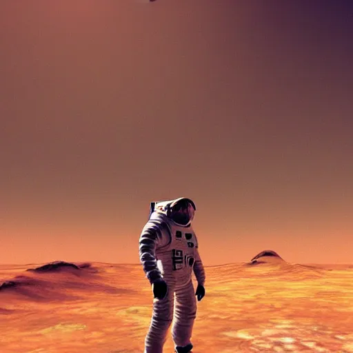 Image similar to redneck astronaut smoking a cigarette on mars detailed, cinematic photo, artstation