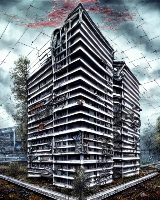 Prompt: a beautiful hyperdetailed painting of building unfinished building industrial architecture city hall abandoned nature urbex by toyo ito, thermal imaging apocalyptic, archdaily, wallpaper, highly detailed, trending on artstation.