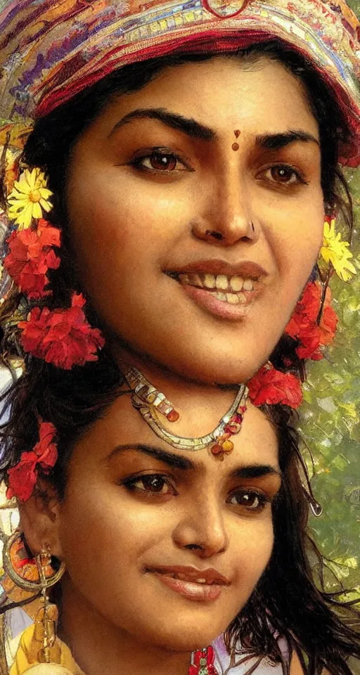 Prompt: close up a beautiful Indian doctor in Texas, sun shining, photo realistic illustration by greg rutkowski, thomas kindkade, alphonse mucha, loish, norman rockwell.