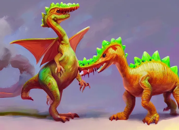 Image similar to concept design of cute candy dinosaurs, oil painting by jama jurabaev, extremely detailed, brush hard, artstation, for aaa game, high quality, brush stroke