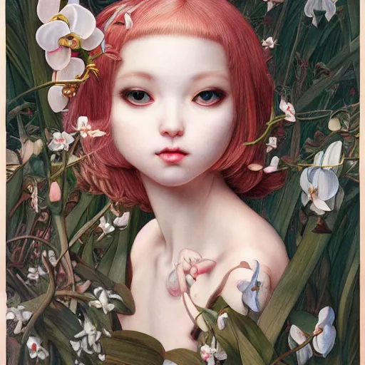 white cat girl, botanical, orchid, portrait face, | Stable Diffusion ...