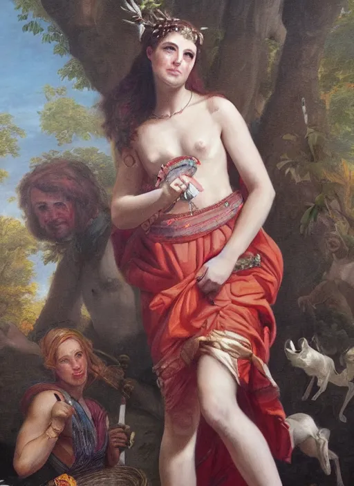 Prompt: A super-detailed portrait of the young bacchante with Thrysos staff by Max Nonnenbruch