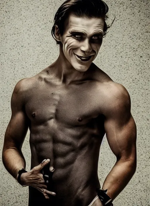 Image similar to Handsome Frankenstein, smooth skin, young man, masculine, strong cheekbones, charming smile, gorgeous