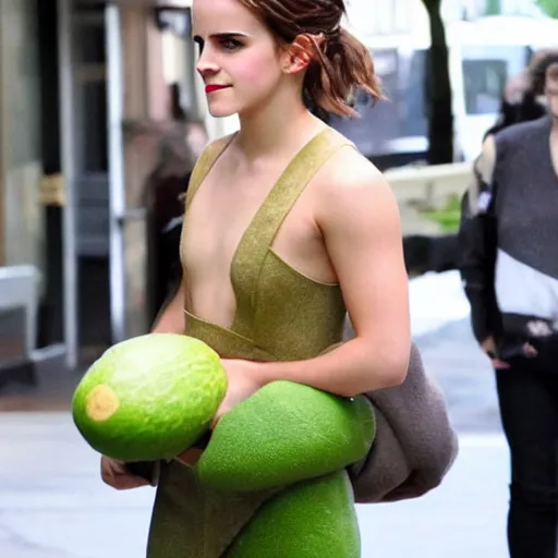 Image similar to emma watson wearing an avocado costume