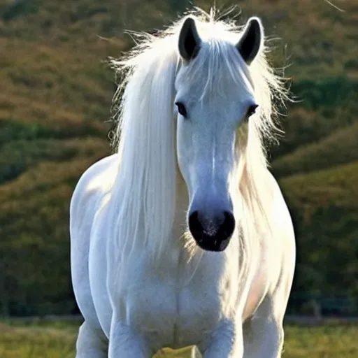 Image similar to a photo of a beautiful white horse with long curly hair