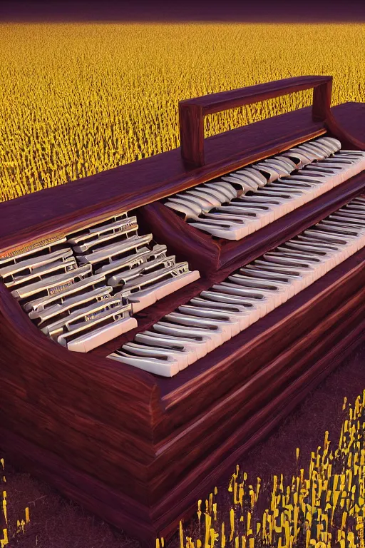 Image similar to a large organ in the middle of a field, trending on artstation, render, 3 d, octane, 4 k, 8 k, unreal engine, cinema 4 d