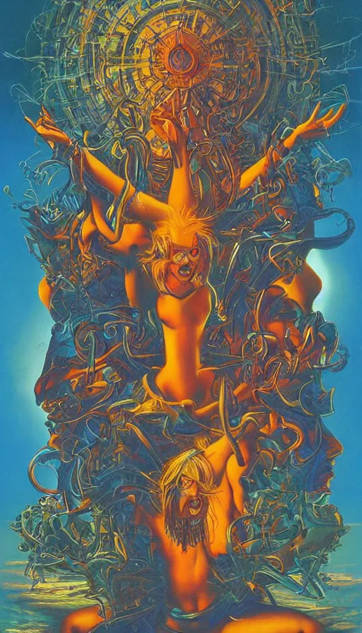 Prompt: psytrance artwork, by greg hildebrandt