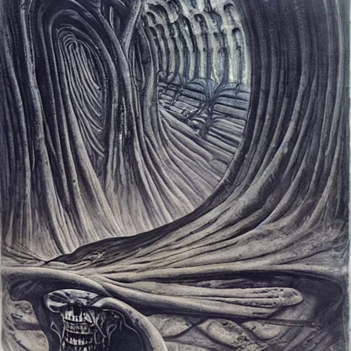 Prompt: H R Giger landscape