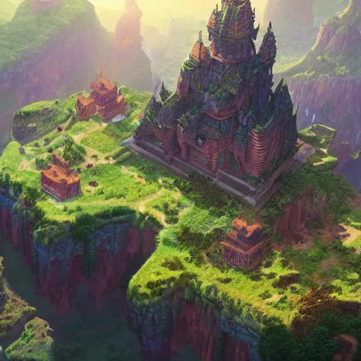 Image similar to beautiful render of forgotten kingdom with nearby village, by andreas rocha and makoto shinkai, green color, aerial photography, ultrawide lens, unreal engine, 4 k hd wallpaper : 2