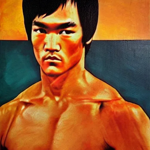 Image similar to bruce lee painted in the style of the mona lisa