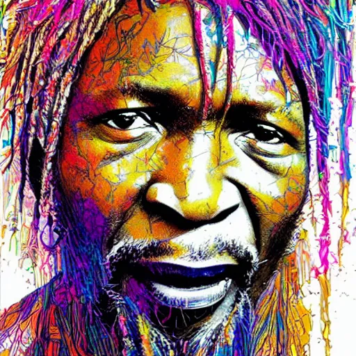 Prompt: portrait of alpha blondy by carne griffiths, very detailed, 4 k