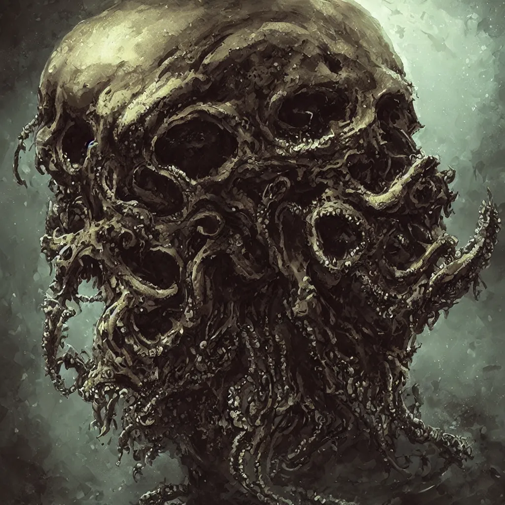 Image similar to lovecraftian skull monster by wlop