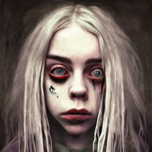 Prompt: grunge painting of billie eilish by michal karcz | pennywise style