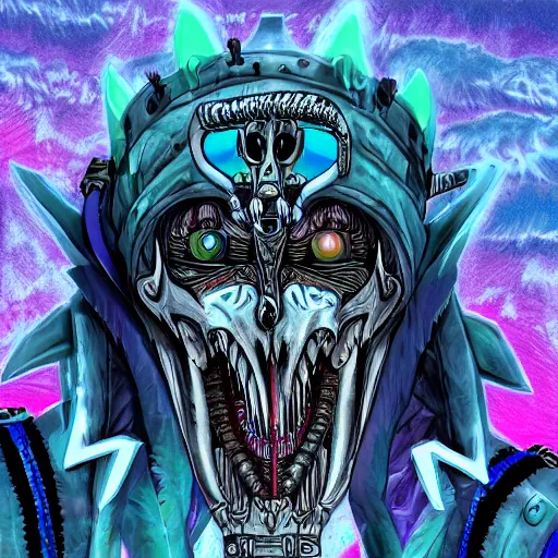 Prompt: lich king as a xenomorph, vaporwave, intricate detail, the gorillaz album art