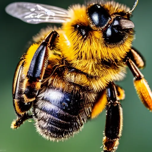 Image similar to macro photo of bee wearing jacket, from nature journal, 1 / 1 0 0 0 sec shutter, action photo, sigma 1 0 5 mm f 2. 8